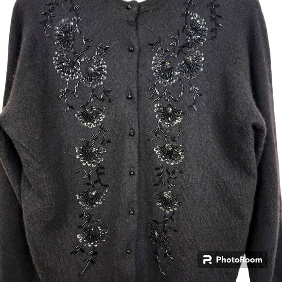 ViVien Forest Vintage Lambswool Angora Blend Beaded Sequin Cardigan Size Small - Picture 5 of 13